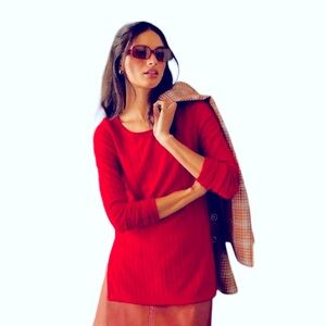 🌹Anthropologie Long-sleeve Ribbed Tunic Sweater, Size M, Red
